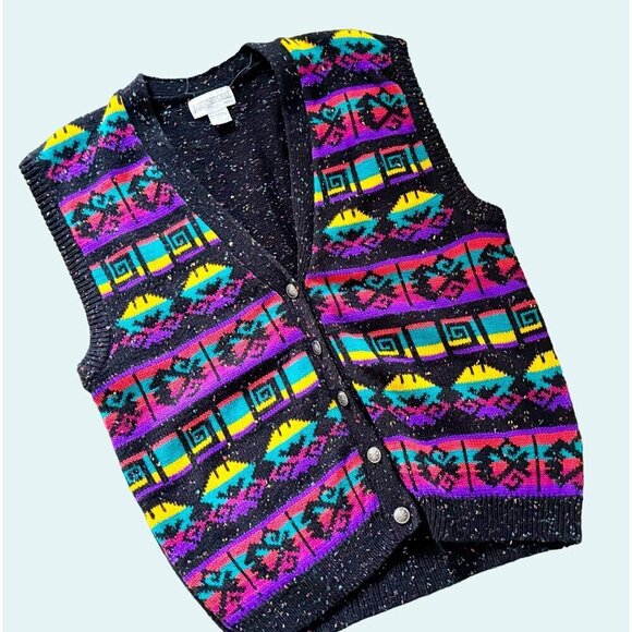Vintage JUSTINE TODD Southwest Inspired Sweater Vest 80s 90s Size Large - Picture 2 of 8